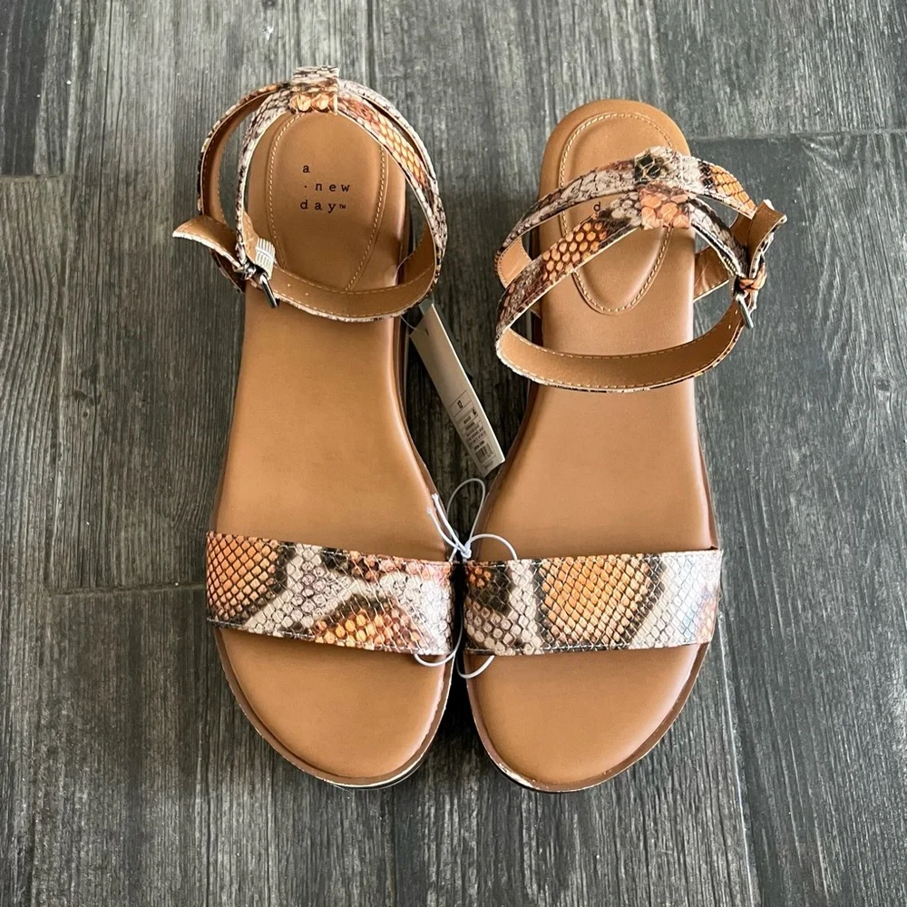 a New Day™ Women's Abigail Heels - Faux-leather Sandals Ankle Strap Snakeskin 12 - Picture 2 of 11